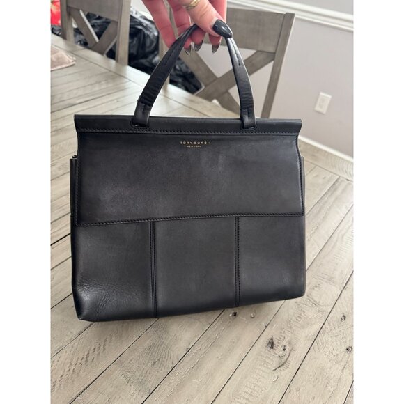 Tory Burch Large Block T Satchel Bag Black Leather - Picture 6 of 14